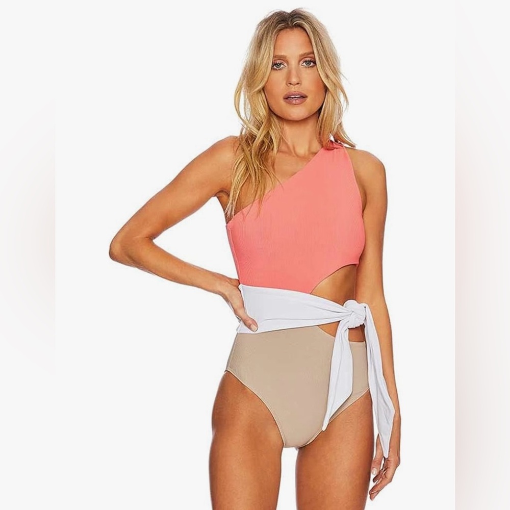 Beach Riot Coral and Tan One-Piece Swimsuit